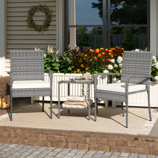 3 Piece Patio Set With Cushions, Tempered Glass Tabletop, White Patio Furniture Sets White at Gallery Canada