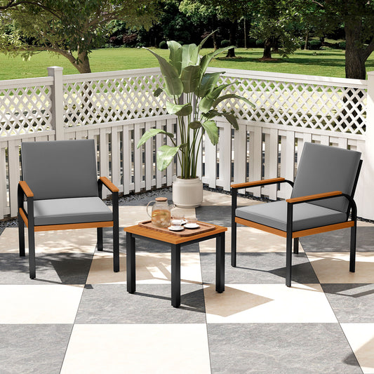 3 Piece Patio Furniture Set Outdoor Conversation Set with Coffee Table-Grey, Gray Patio Conversation Sets Gray at Gallery Canada
