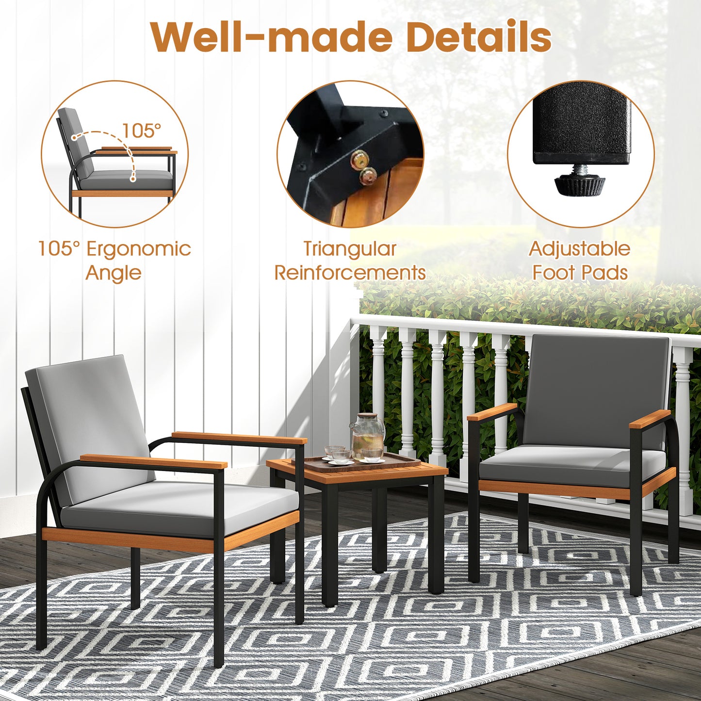 3 Piece Patio Furniture Set, Outdoor Conversation Set, Coffee Table, Gray Patio Conversation Sets at Gallery Canada