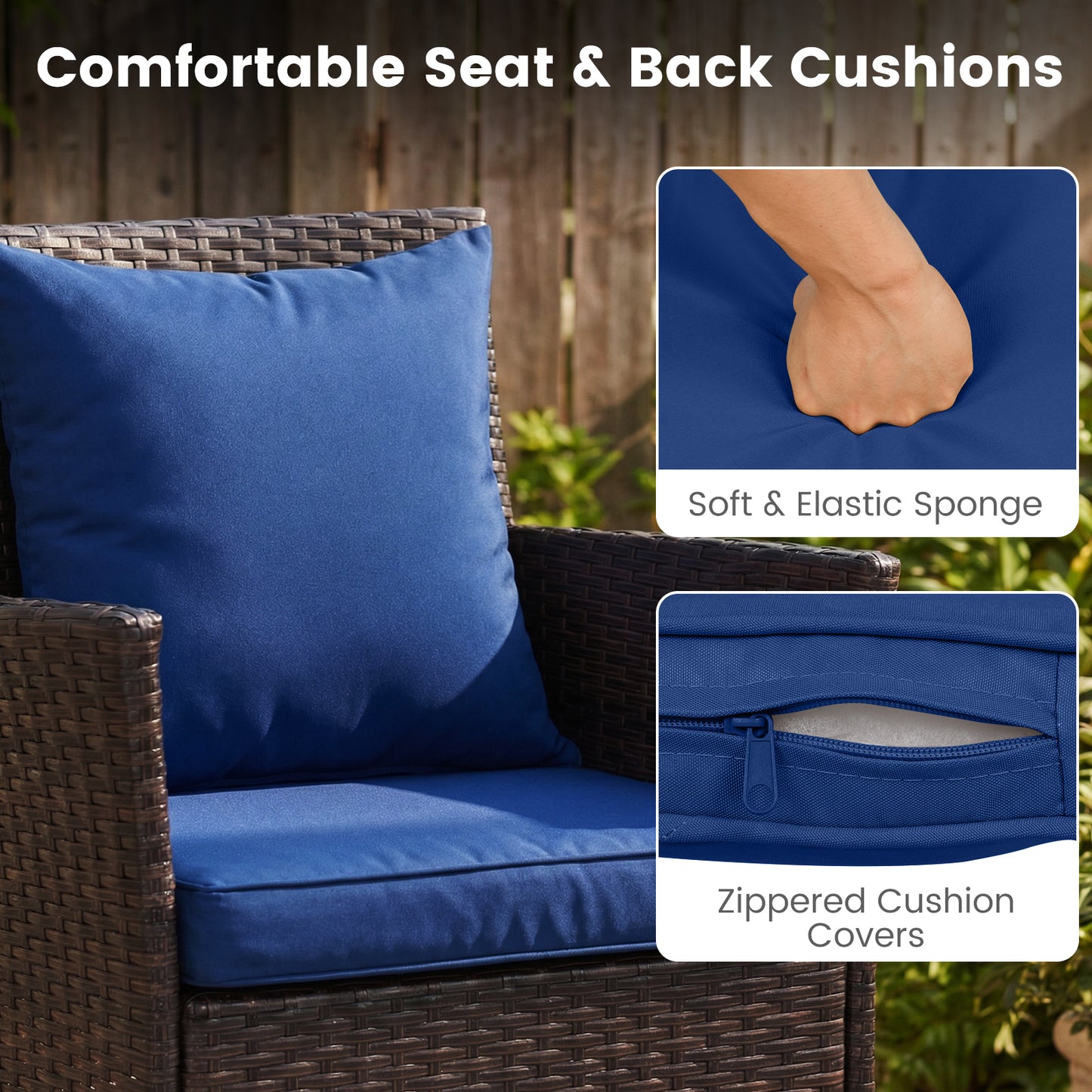 3-Piece Patio Set, Rattan Bistro Chairs, 2-Tier Tempered Glass Table, Navy Patio Conversation Sets at Gallery Canada