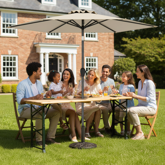 3-Piece Patio Picnic Table Set, Adjustable Wooden Table, Umbrella With Base Picnic Tables Options at Gallery Canada