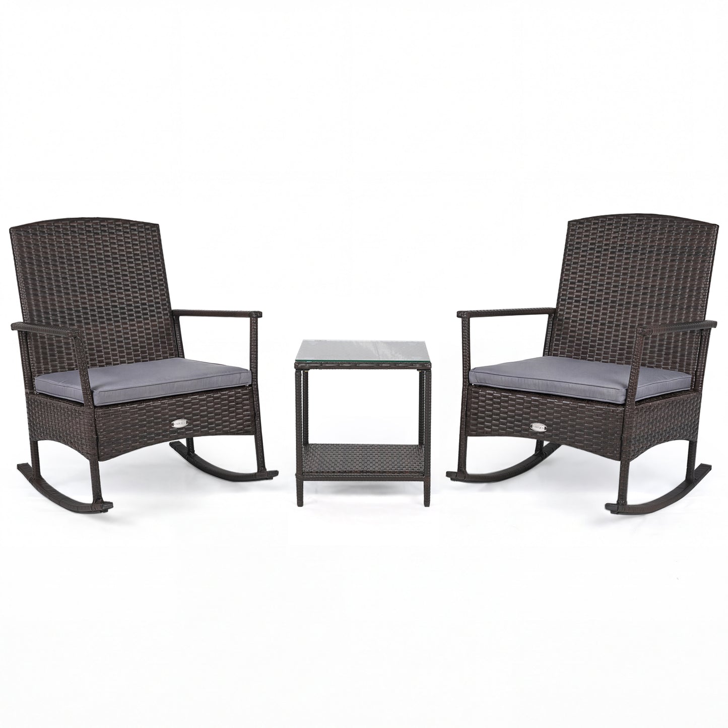3 Piece Patio Rocking Set, Wicker Chairs, 2-Tier Coffee Table, Gray Patio Conversation Sets at Gallery Canada
