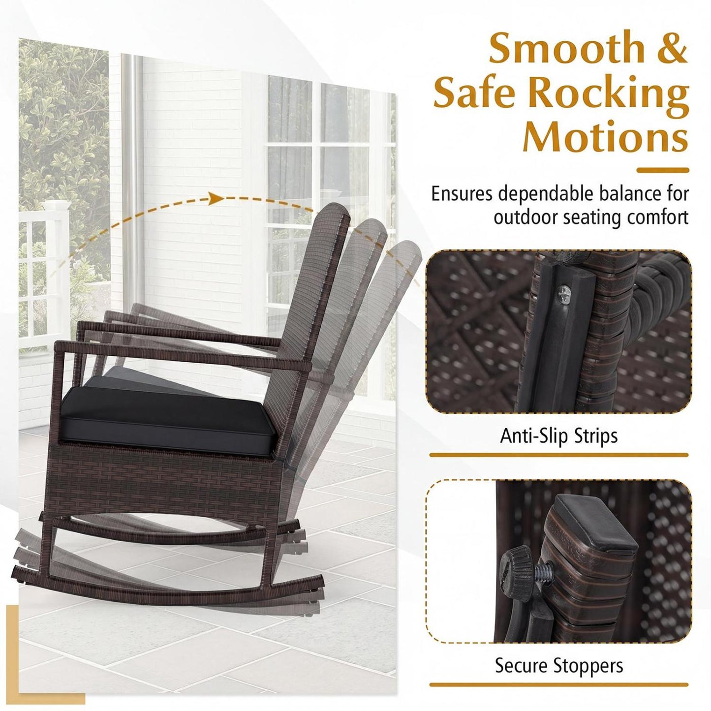 3 Piece Patio Rocking Set, Wicker Rocking Chairs, 2-Tier Coffee Table, Black Patio Conversation Sets at Gallery Canada