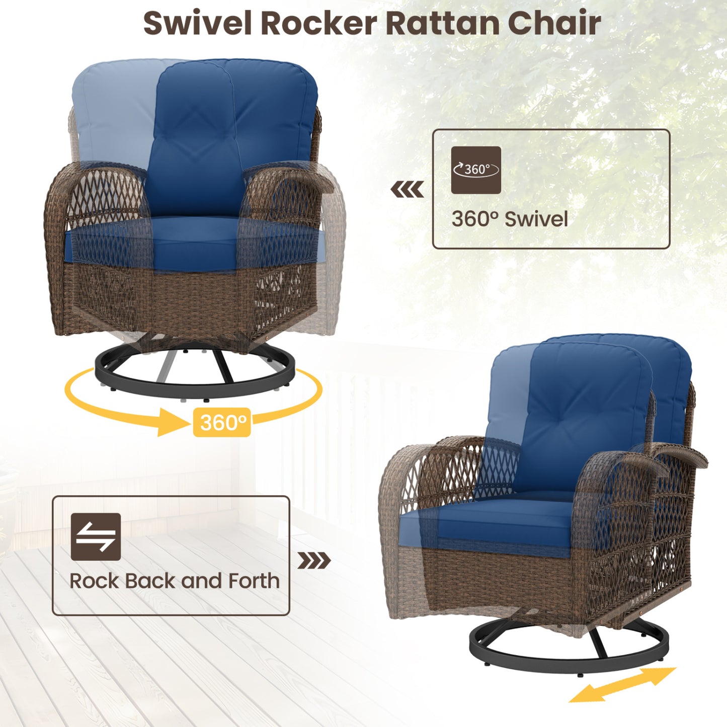 3-Piece Patio Swivel Rocker Set, Navy Patio Rocking Chairs & Gliders at Gallery Canada