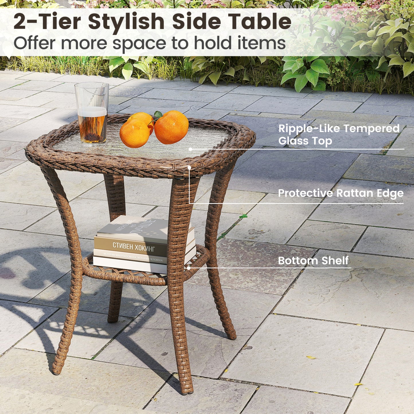 3 Piece Patio Swivel Rocker Set with Tempered Glass Side Table and Thick Cushions, Turquoise Patio Rocking Chairs & Gliders at Gallery Canada