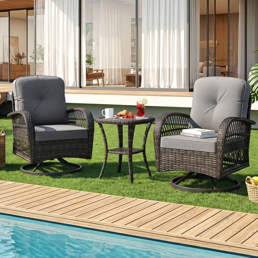 3 Piece Patio Swivel Rocker Set, Dark Gray Patio Rocking Chairs & Gliders Dark Gray at Gallery Canada