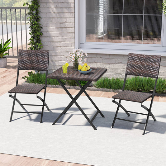 3 Piece Rattan Bistro Set Outdoor Folding Dining Table and Chairs with Wicker Seat Patio Conversation Sets Options at Gallery Canada