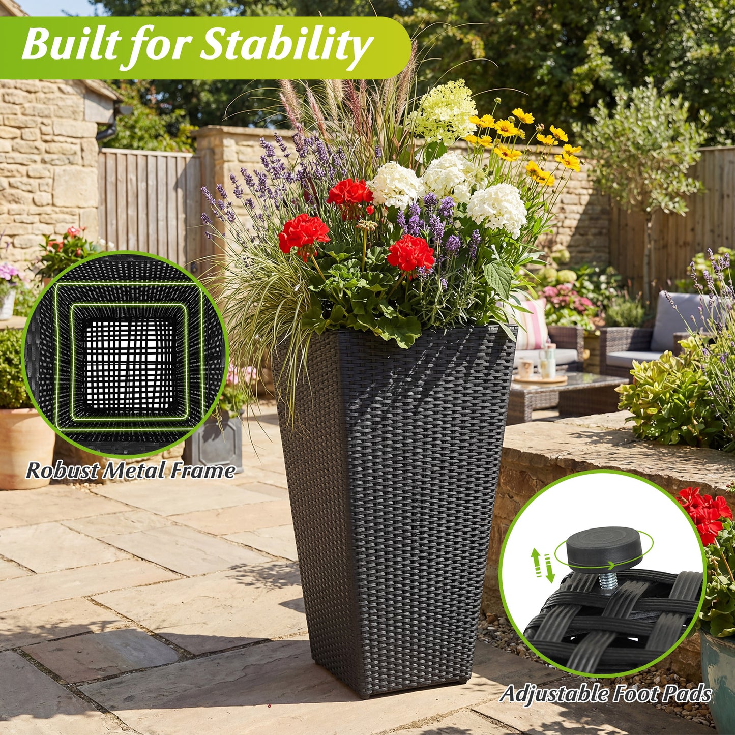 3-Piece Wicker Planters Tapered PP Rattan Plant Boxes with Plastic Flower Pots, Black Raised Garden Beds at Gallery Canada