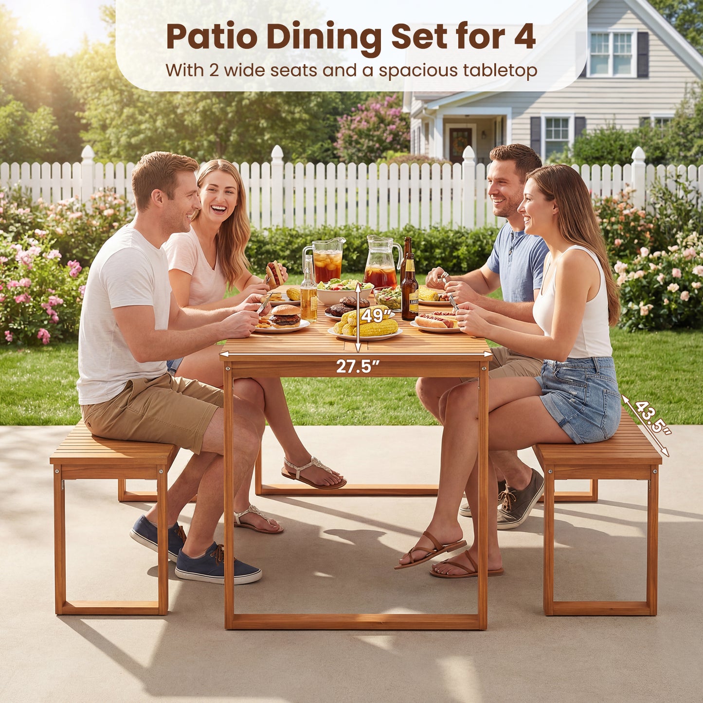 3 Pieces Acacia Wood Picnic Set with Outdoor Dining Table and 2 Benches for 4 People Patio Dining Sets at Gallery Canada