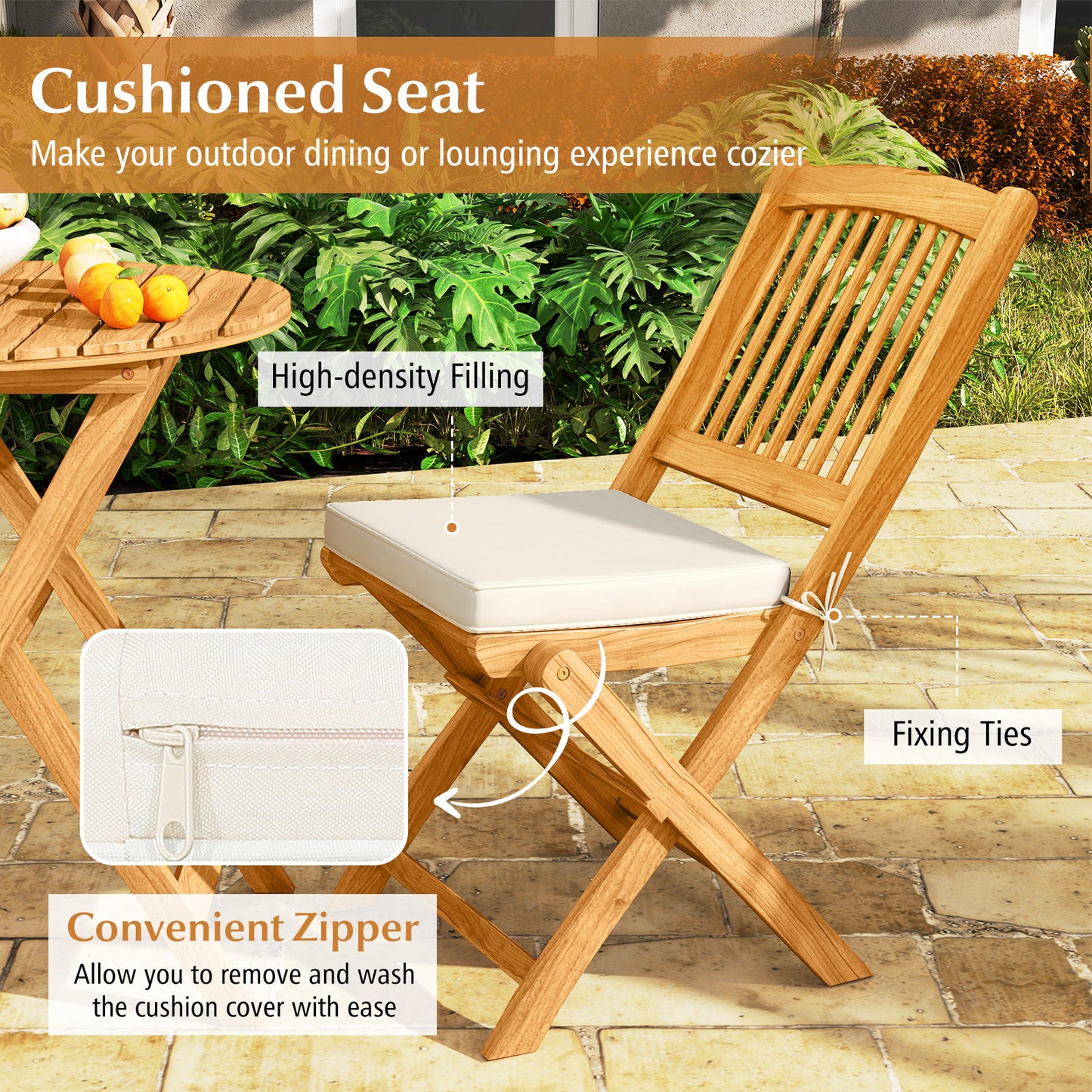 Acacia Wood Patio Folding Bistro Set, 3 Pieces, Beige Patio Conversation Sets at Gallery Canada