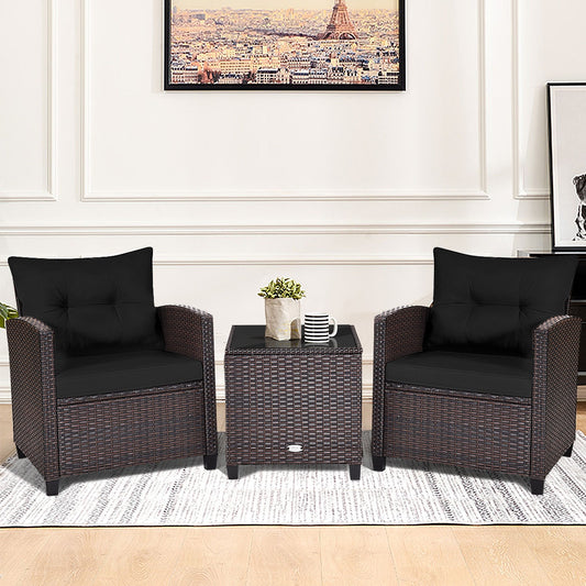3 Piece Rattan Patio Set With Coffee Table, Black Patio Conversation Sets Black at Gallery Canada