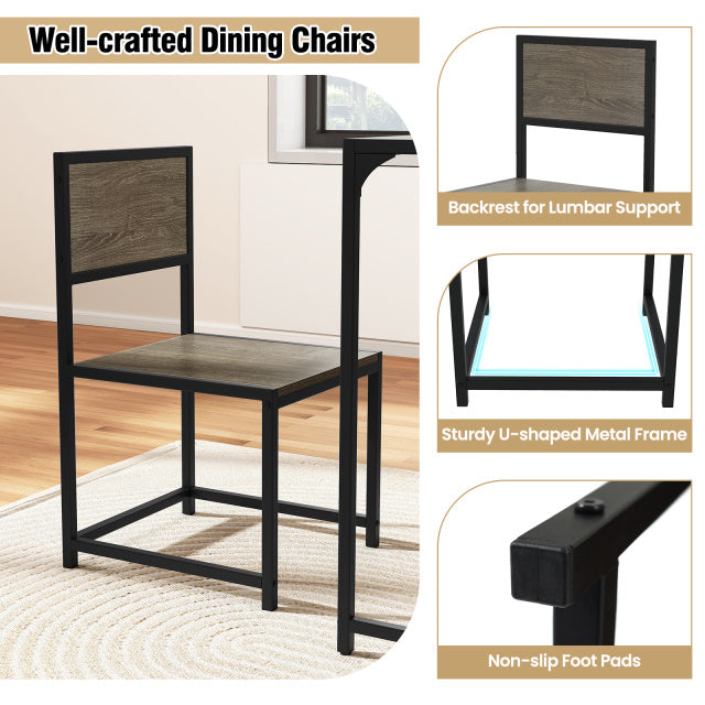 Compact Dining Set, 3 Pieces, Oak, Metal Frame, Small Space Kitchen & Dining at Gallery Canada