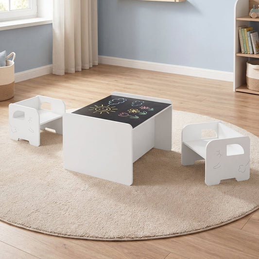 Kids Table And Chair Set, 3 Piece, Space Saving Toddler Table, White Kids Table & Chair Sets White at Gallery Canada