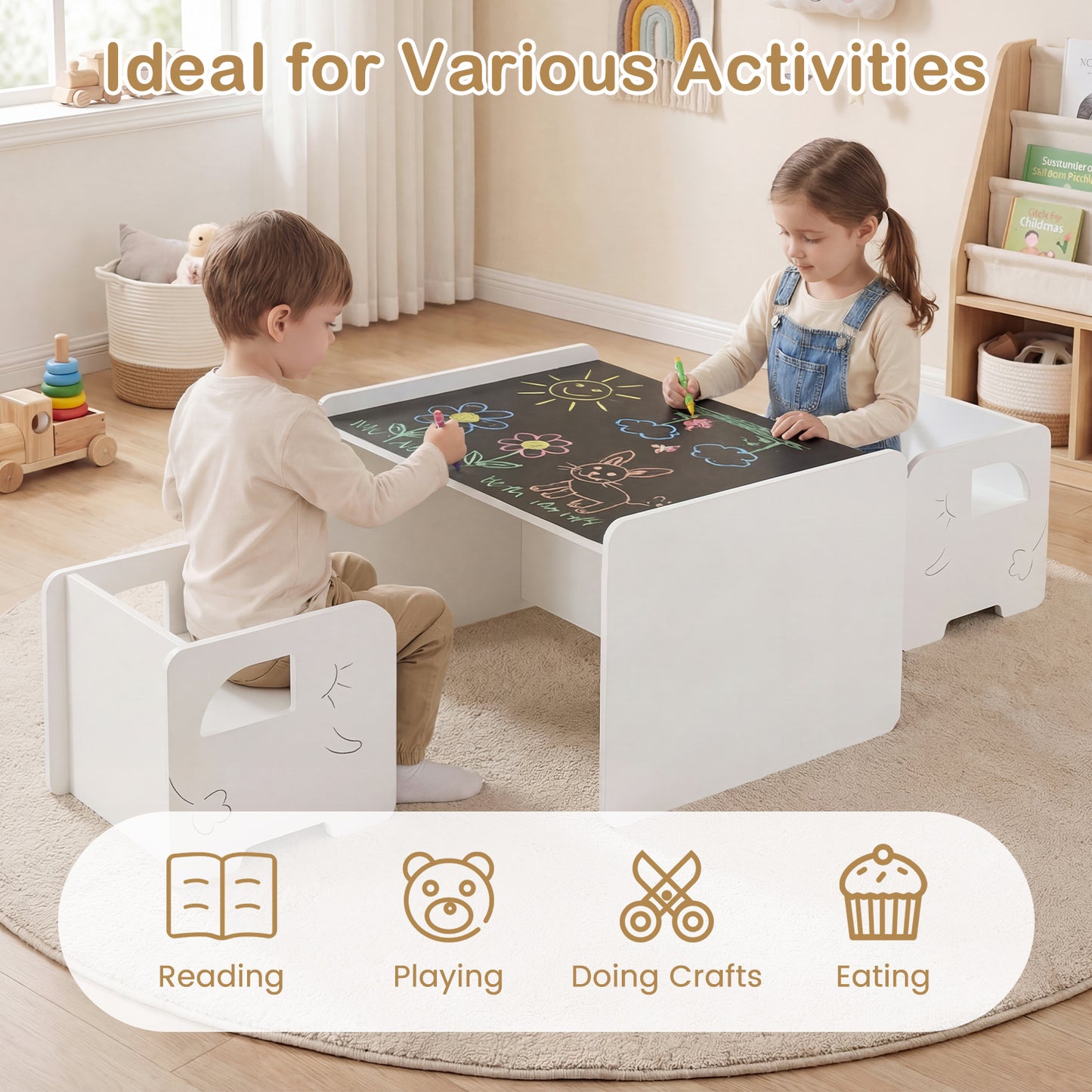 Kids Table And Chair Set, 3 Piece, Space Saving Toddler Table, White Kids Table & Chair Sets at Gallery Canada