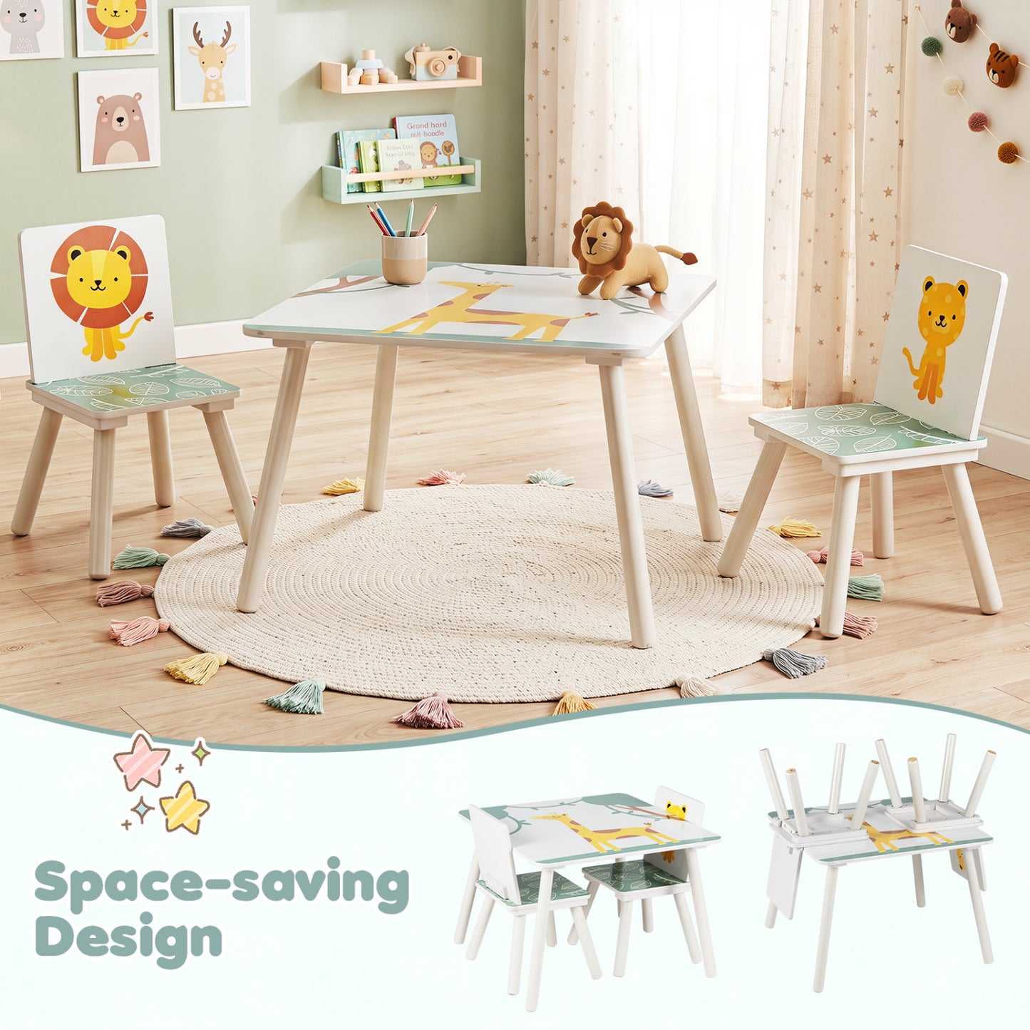 3-Piece Kids Table And Chairs Set, Animal Patterns, Ages 3-6 Kids Table & Chair Sets at Gallery Canada