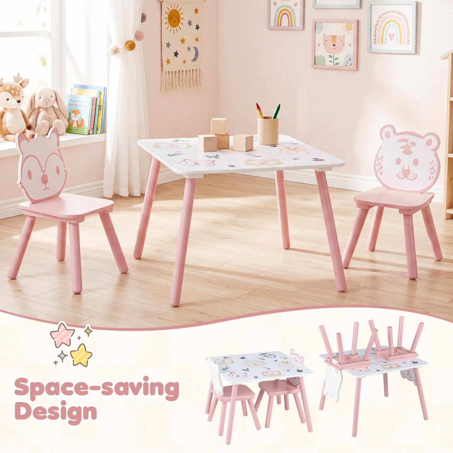 3-Piece Kids Table and Chairs Set, Animal Pattern Kids Table & Chair Sets at Gallery Canada