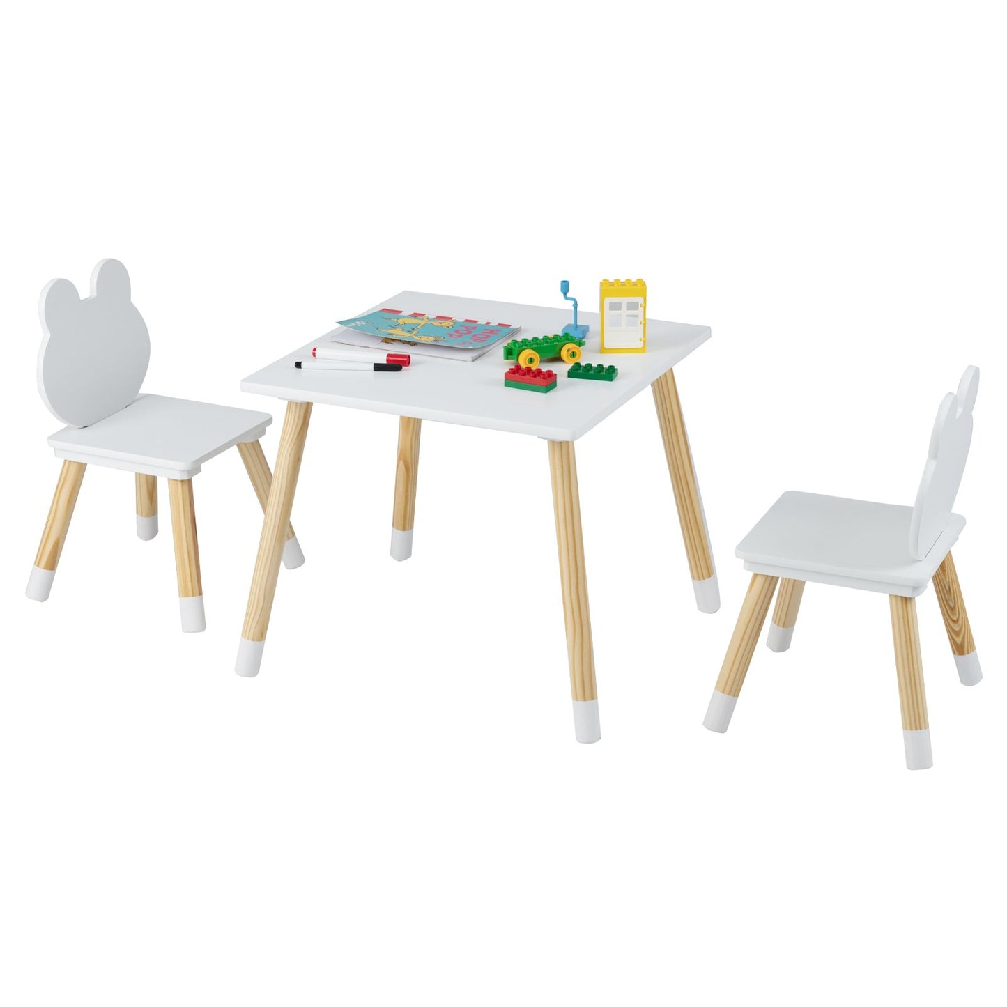 3 Pieces Kids Wooden Table and Chair Set with Cute Froggy Design, White Kids Table & Chair Sets White at Gallery Canada