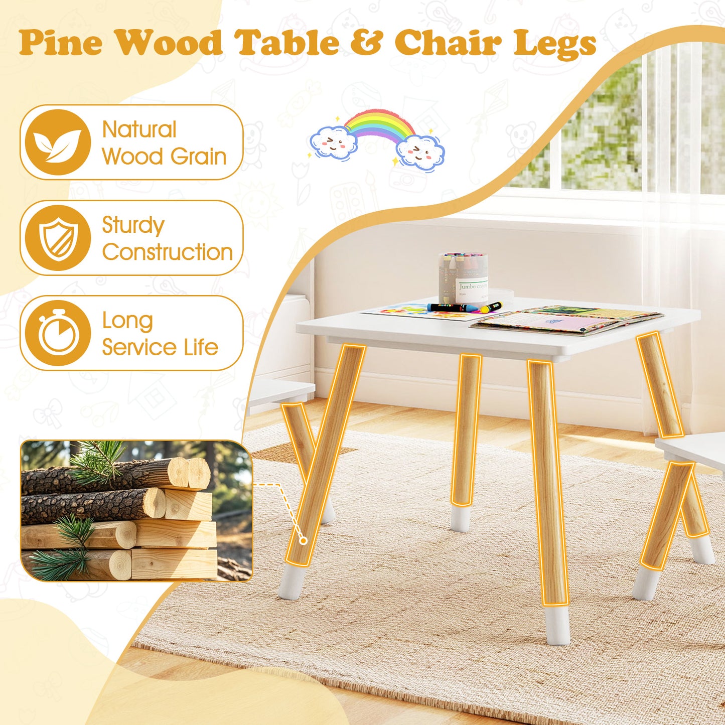 Kids Wooden Table And Chair Set, 3 Pieces, Froggy Design, White Kids Table & Chair Sets at Gallery Canada