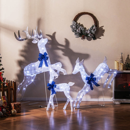 3 Piece Lighted Christmas Reindeer Family Set, 255 Lights, White Christmas White at Gallery Canada