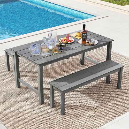 3 Pieces Outdoor Dining Table Set with 2 Benches, Gray Patio Dining Sets Gray at Gallery Canada