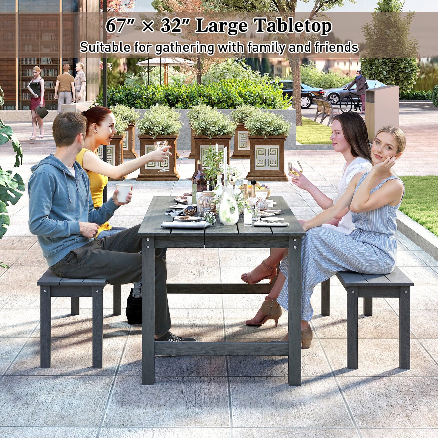 Outdoor Dining Table Set, 3 Pieces, 2 Benches, Gray Patio Dining Sets at Gallery Canada