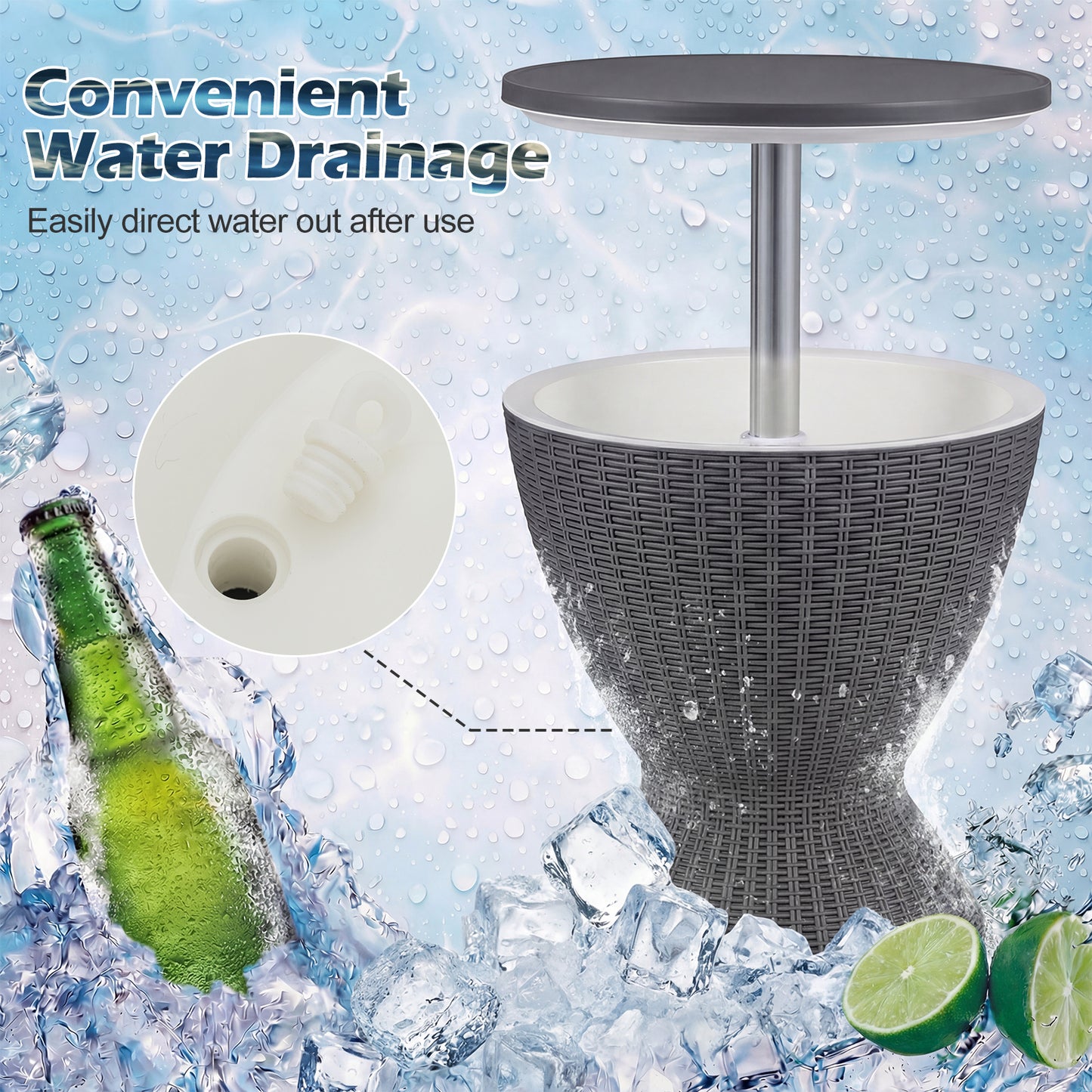 3 Pieces Outdoor Rattan Bar Table with Extendable Tabletop, Gray Patio Bar Furniture at Gallery Canada