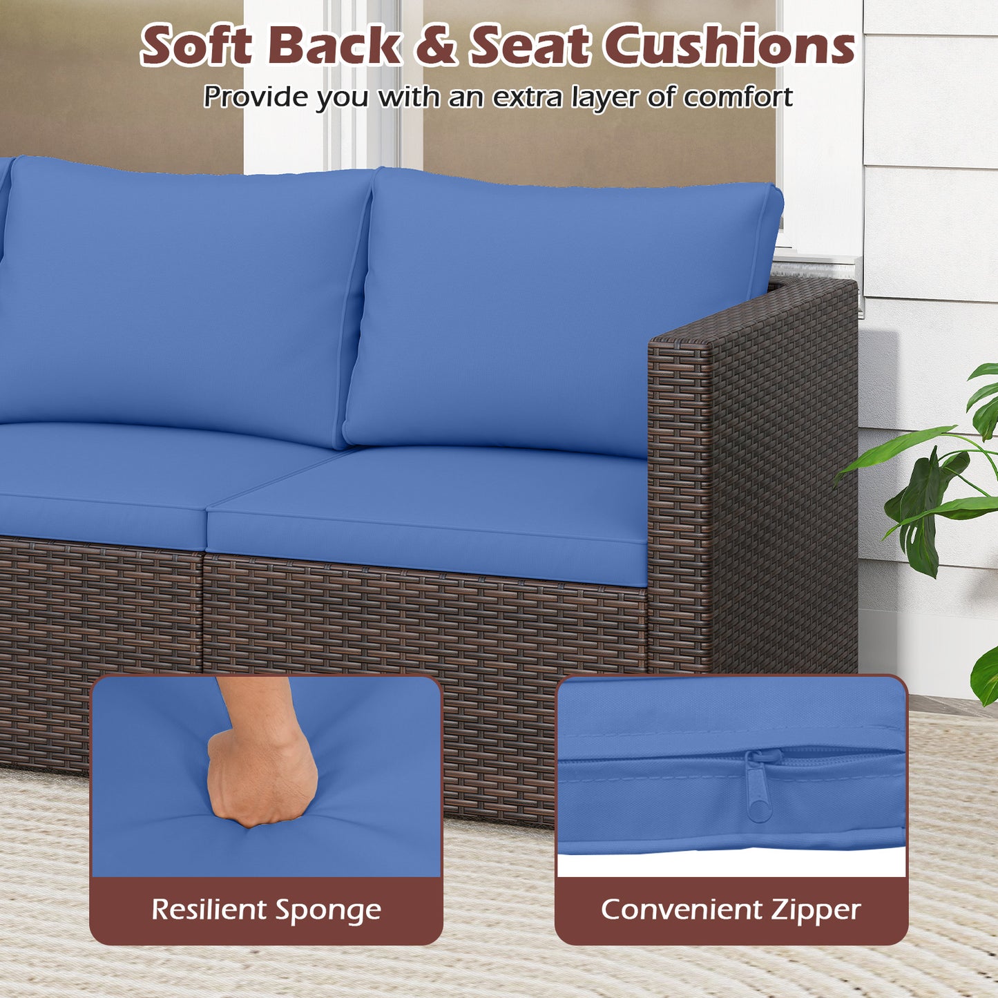 3 Pieces Outdoor Sectional Sofa Set with Soft Cushions, Navy Outdoor Sectionals at Gallery Canada