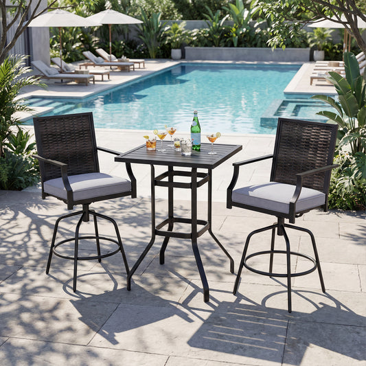 3-Piece Outdoor Swivel Bar Set, High Top Table, Rattan Wicker Chairs Patio Conversation Sets Mix Gray at Gallery Canada