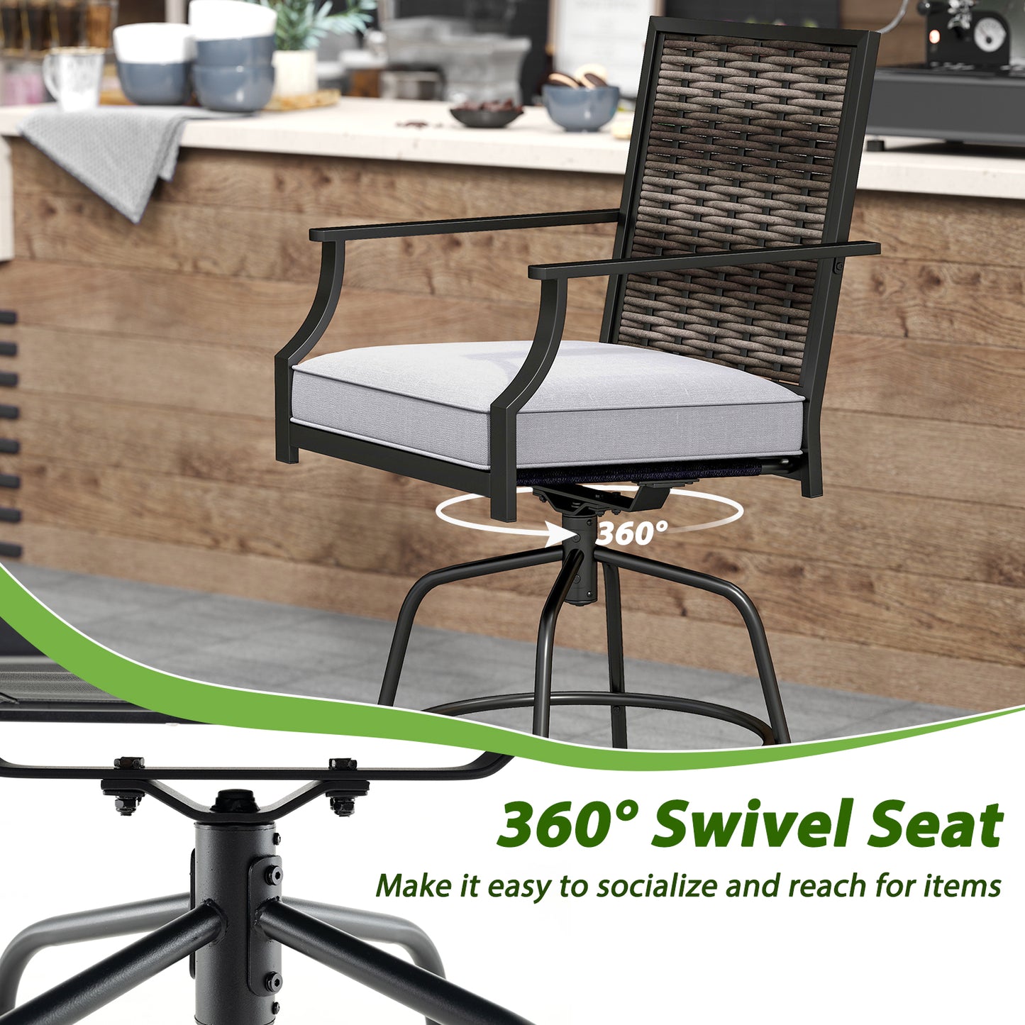 3-Piece Outdoor Swivel Bar Set, High Top Table, Rattan Wicker Chairs Patio Conversation Sets at Gallery Canada