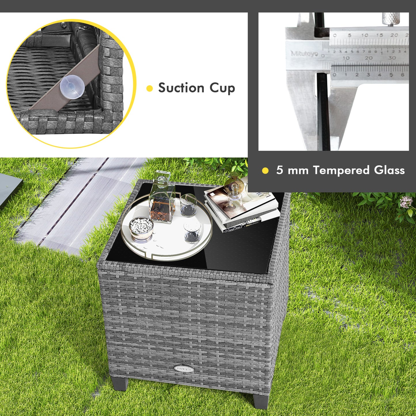 3 Piece Outdoor Wicker Conversation Set, Tempered Glass Tabletop, White Patio Conversation Sets at Gallery Canada