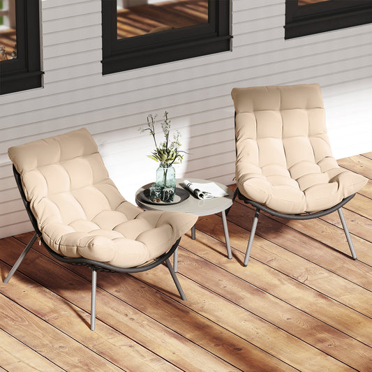 3 Pieces PE Rattan Conversation Set with Cushioned Papasan Chairs, Beige Patio Conversation Sets Beige at Gallery Canada