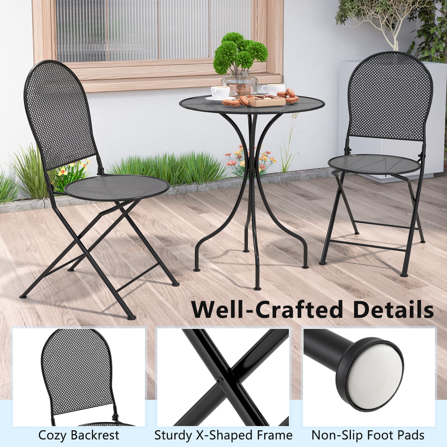 3 Piece Patio Bistro Set, Outdoor Conversation Furniture, Black Patio Conversation Sets at Gallery Canada
