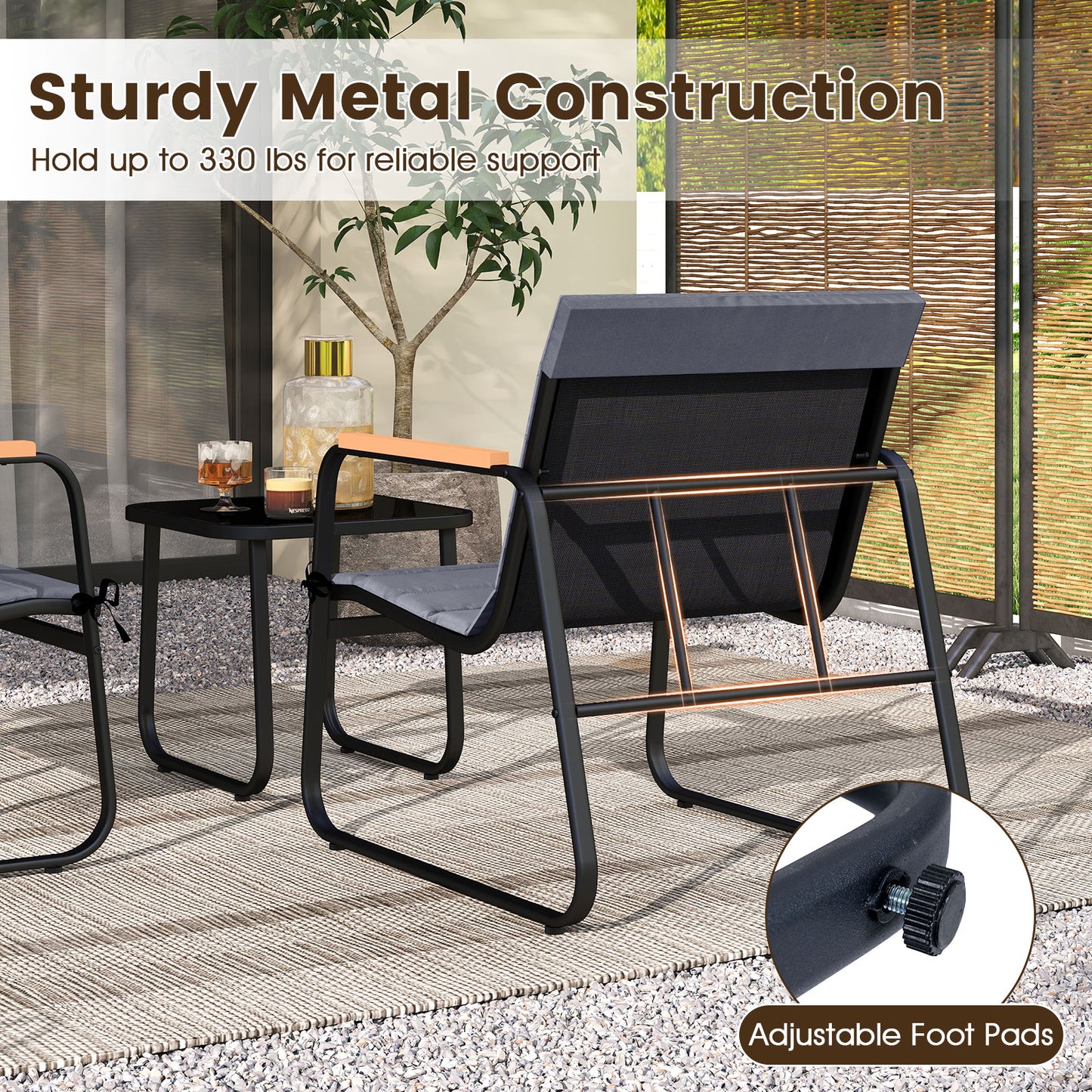 3 Piece Patio Bistro Set, Outdoor Fabric Conversation Set, Gray Patio Conversation Sets at Gallery Canada