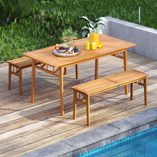 3 Pieces Patio Dining Set Acacia Wood Outdoor Rectangular Picnic Table and 2 Benches Patio Dining Sets Options at Gallery Canada