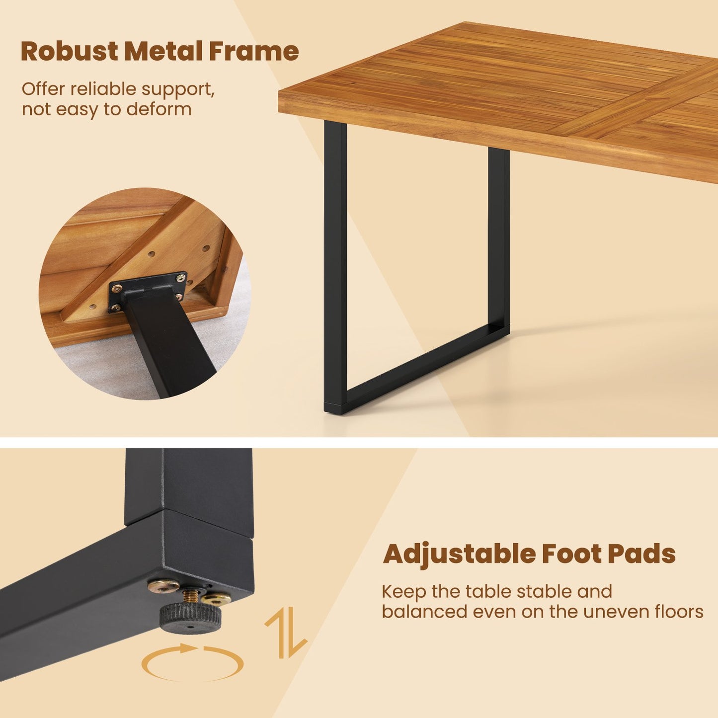 3 Pieces Patio Dining Table Set 63” Rectangle Table and 2 Backless Bench Patio Dining Sets at Gallery Canada