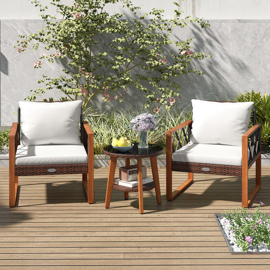 3 Pieces Patio Furniture Set with Tempered Glass Top Table and Soft Cushions, Off White Patio Conversation Sets Off White at Gallery Canada
