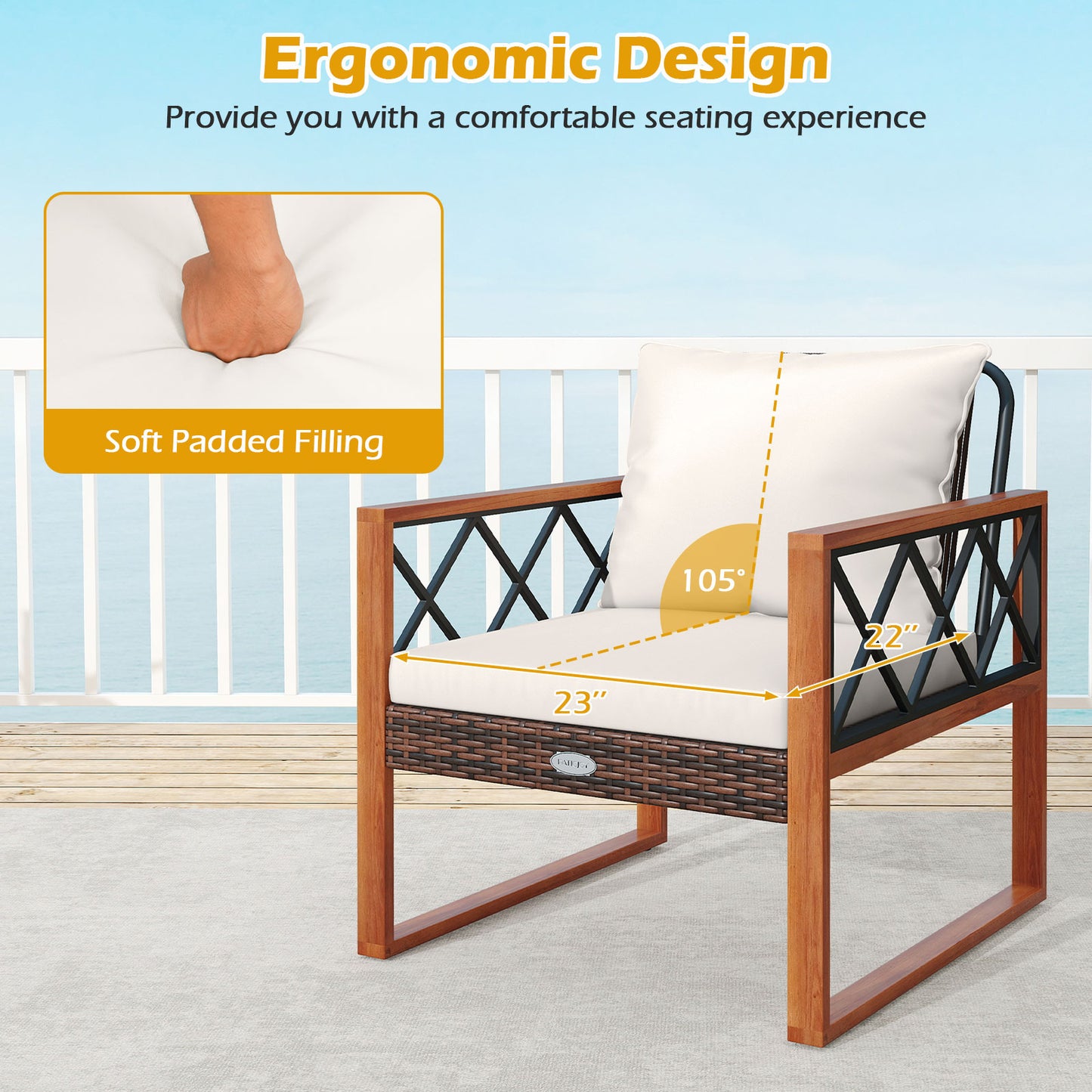 3 Piece Patio Set, Tempered Glass Table, Soft Cushions, Off White Patio Conversation Sets at Gallery Canada