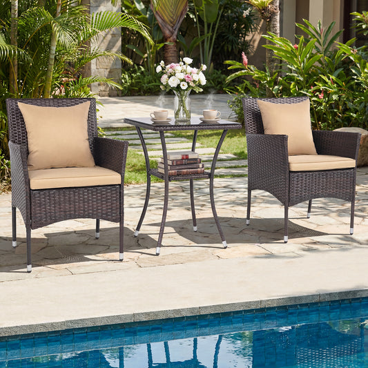 3 Piece Patio Set with Cushioned Chairs & Glass Coffee Table, Brown Patio Conversation Sets Brown at Gallery Canada