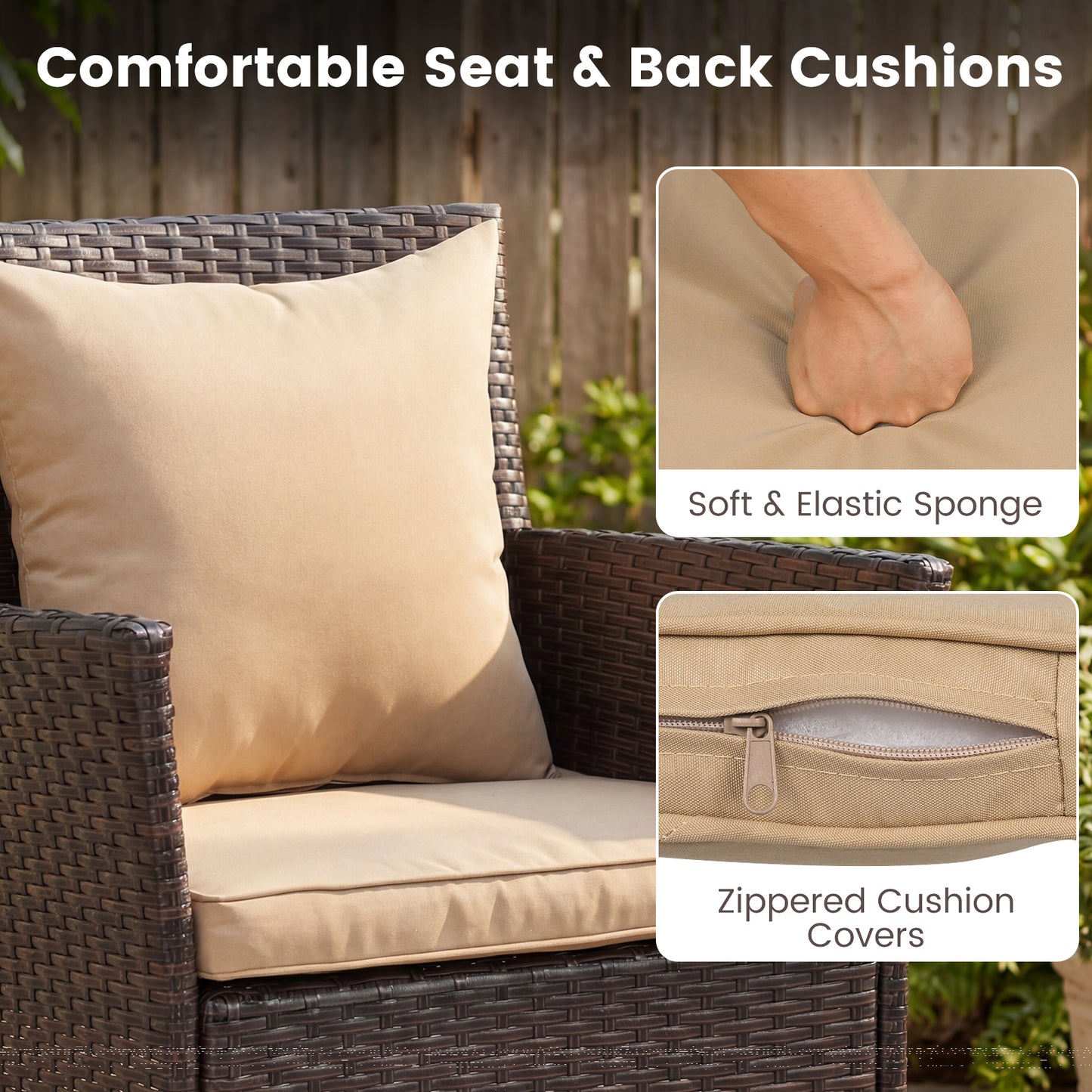 3 Piece Patio Set with Cushioned Chairs & Glass Coffee Table, Brown Patio Conversation Sets at Gallery Canada