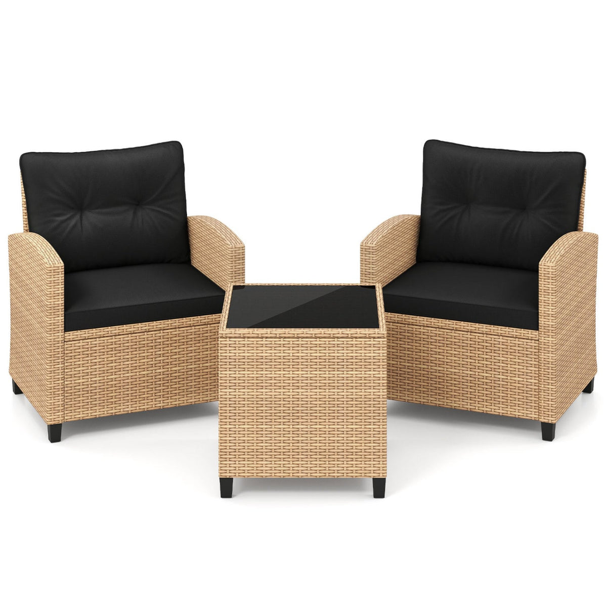 3 Pieces Patio Furniture Set, Tempered Glass Table, Tan Black Patio Conversation Sets Tan & Black at Gallery Canada