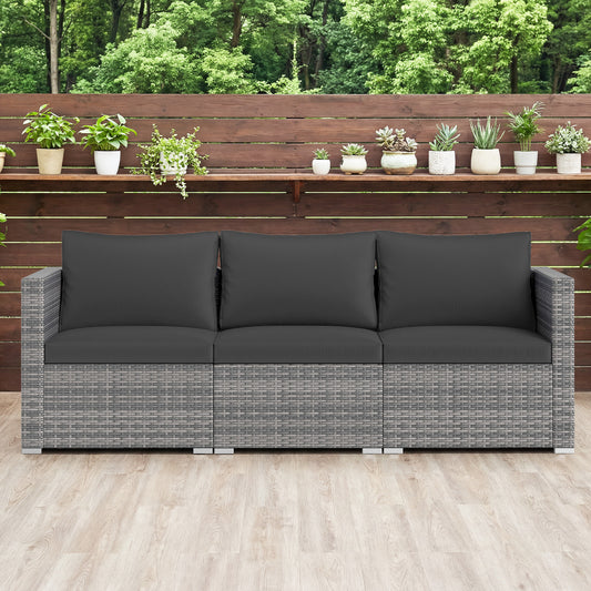 3 Pieces Patio Sectional Sofa Set PE Rattan Modular Couch Furniture Set with Soft Cushions, Black Outdoor Sectionals Black at Gallery Canada