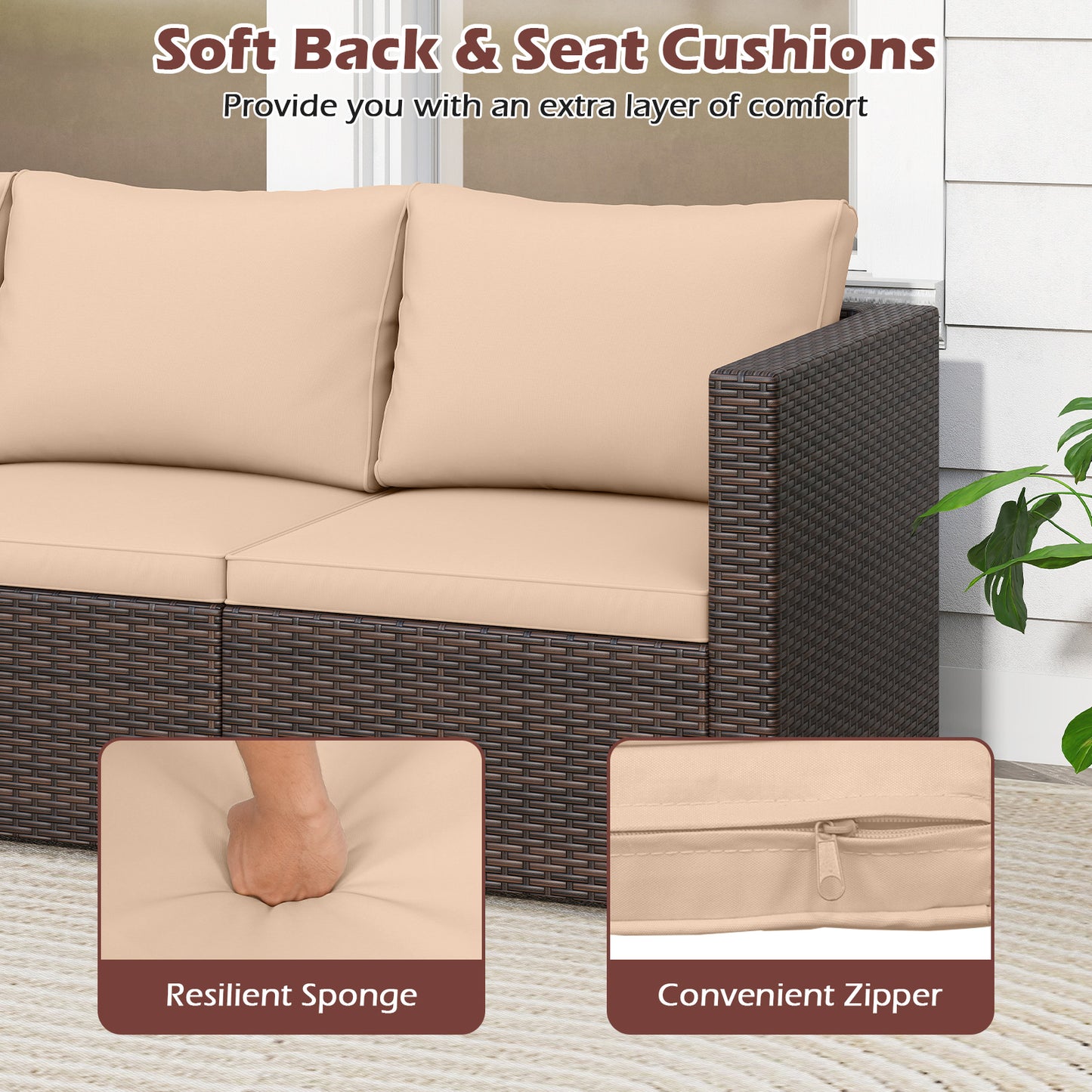 3-Piece Patio Sectional Sofa Set, Beige Outdoor Sectionals at Gallery Canada