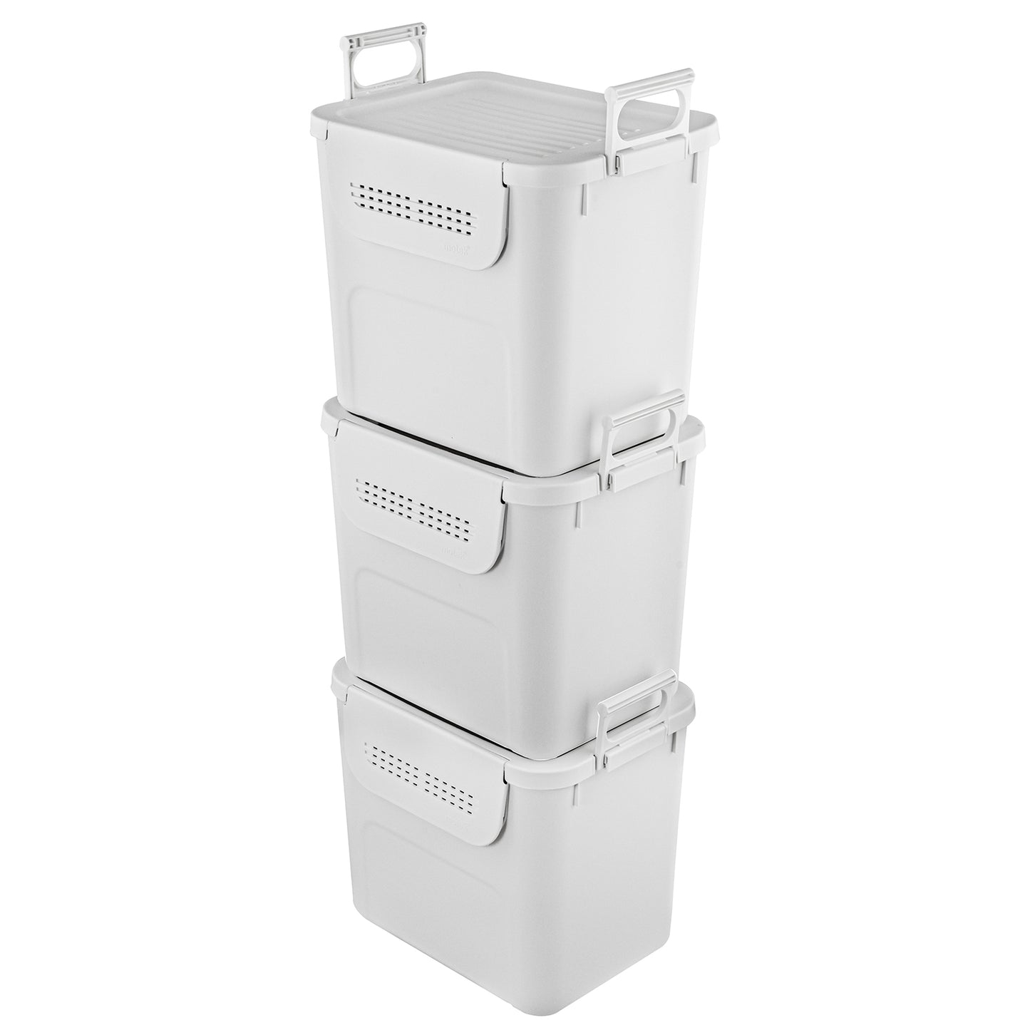 3 Pieces Plastic Storage Bins Stackable with Front Door and Side Handles, White Dressers & Chests White at Gallery Canada