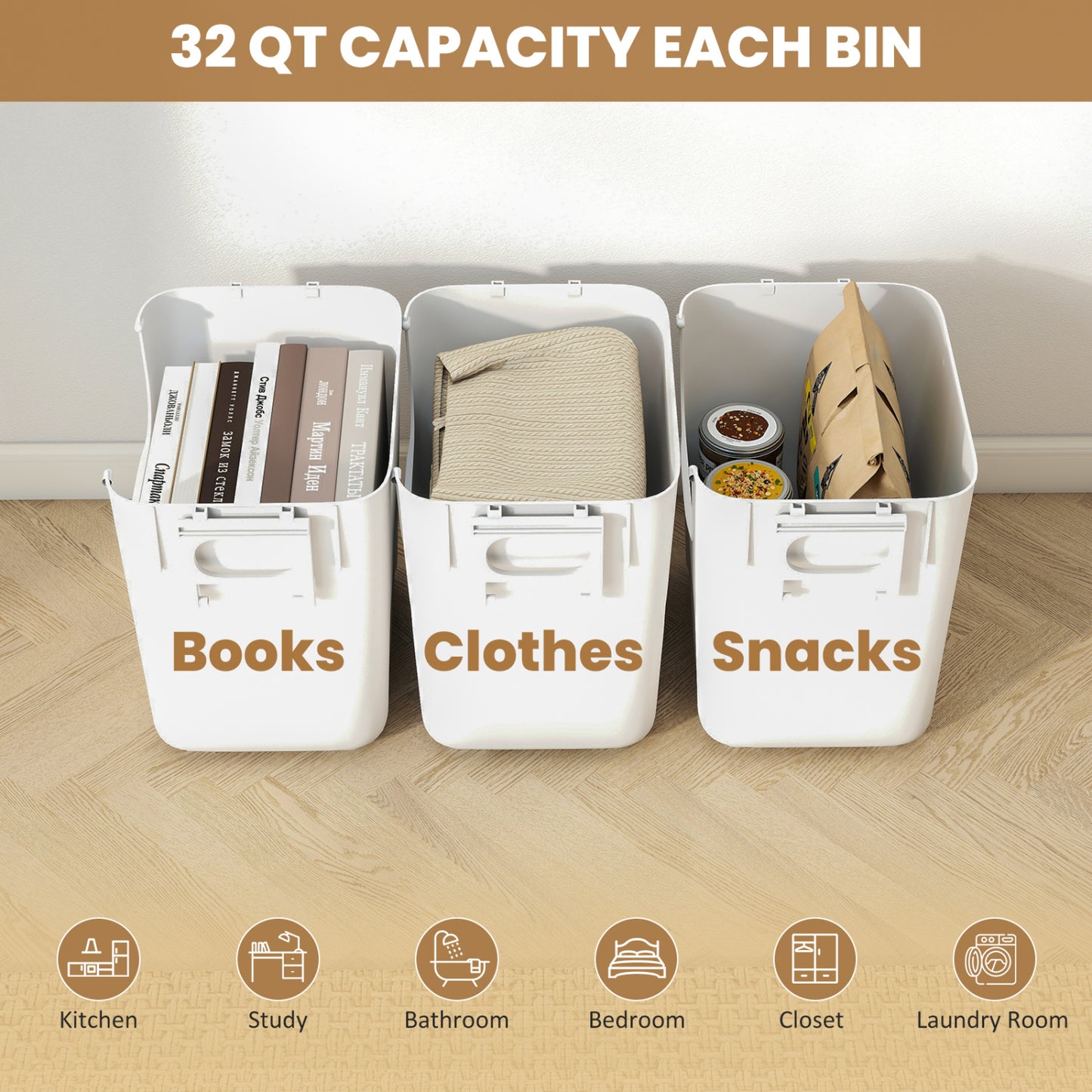 3 Pieces Plastic Storage Bins Stackable with Front Door and Side Handles, White Dressers & Chests at Gallery Canada