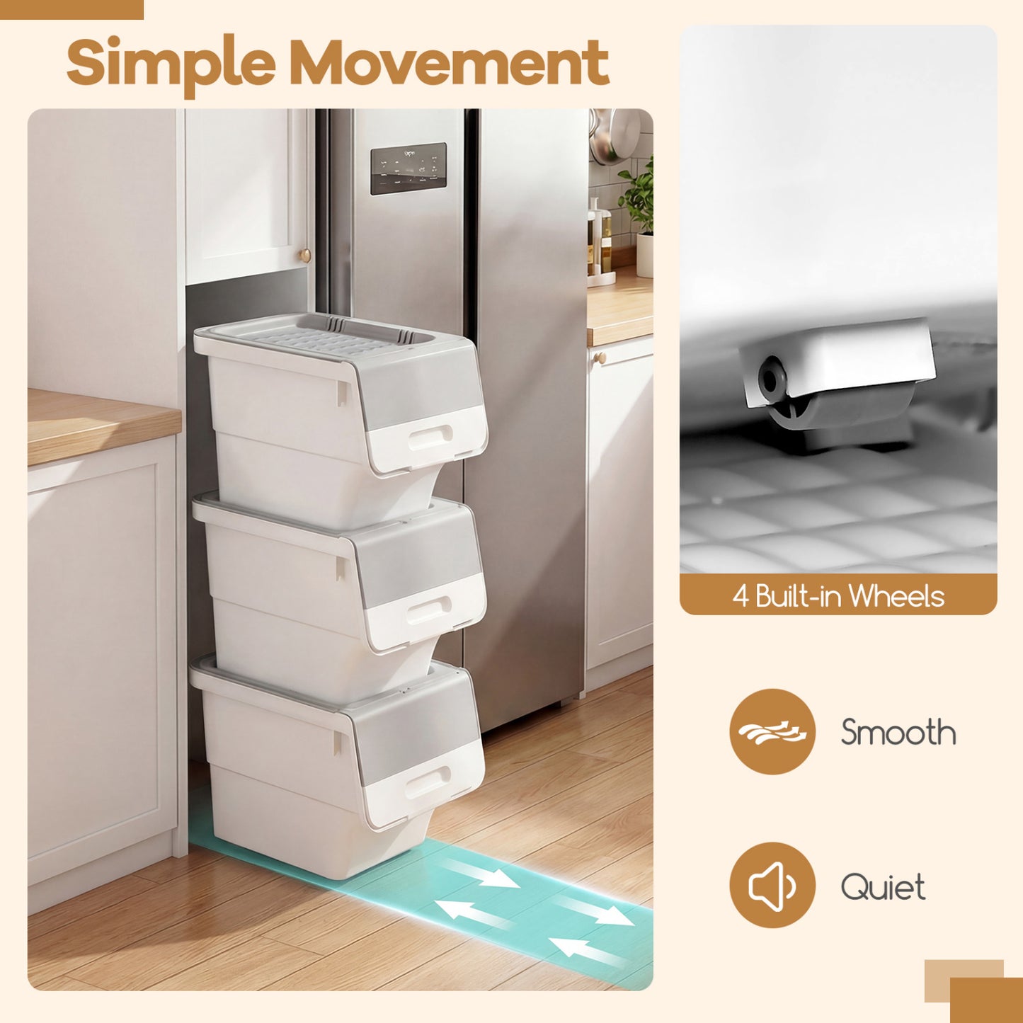 3 Pieces Storage Bins on Wheels Stackable Plastic Boxes with Stay-Open Lid (S), Gray Dressers & Chests at Gallery Canada