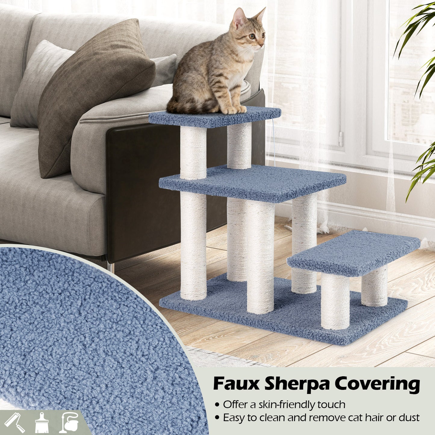3-Tier Cat Stairs, 20 Inch, Scratching Posts, Hanging Toy, Gray Cat Trees Condos & Scratchers at Gallery Canada