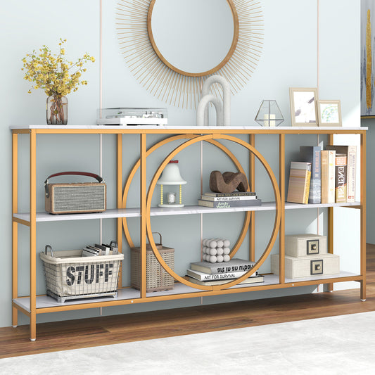 3-Tier Console Table, Faux Marble Top, Storage Shelves, White Console Tables White at Gallery Canada