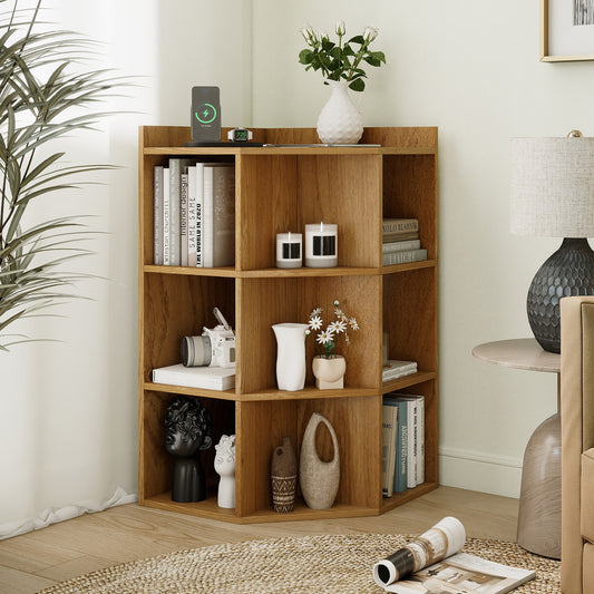3-Tier Corner Cabinet with Charging Station for Bedroom, Natural Cabinets & Chests Natural at Gallery Canada