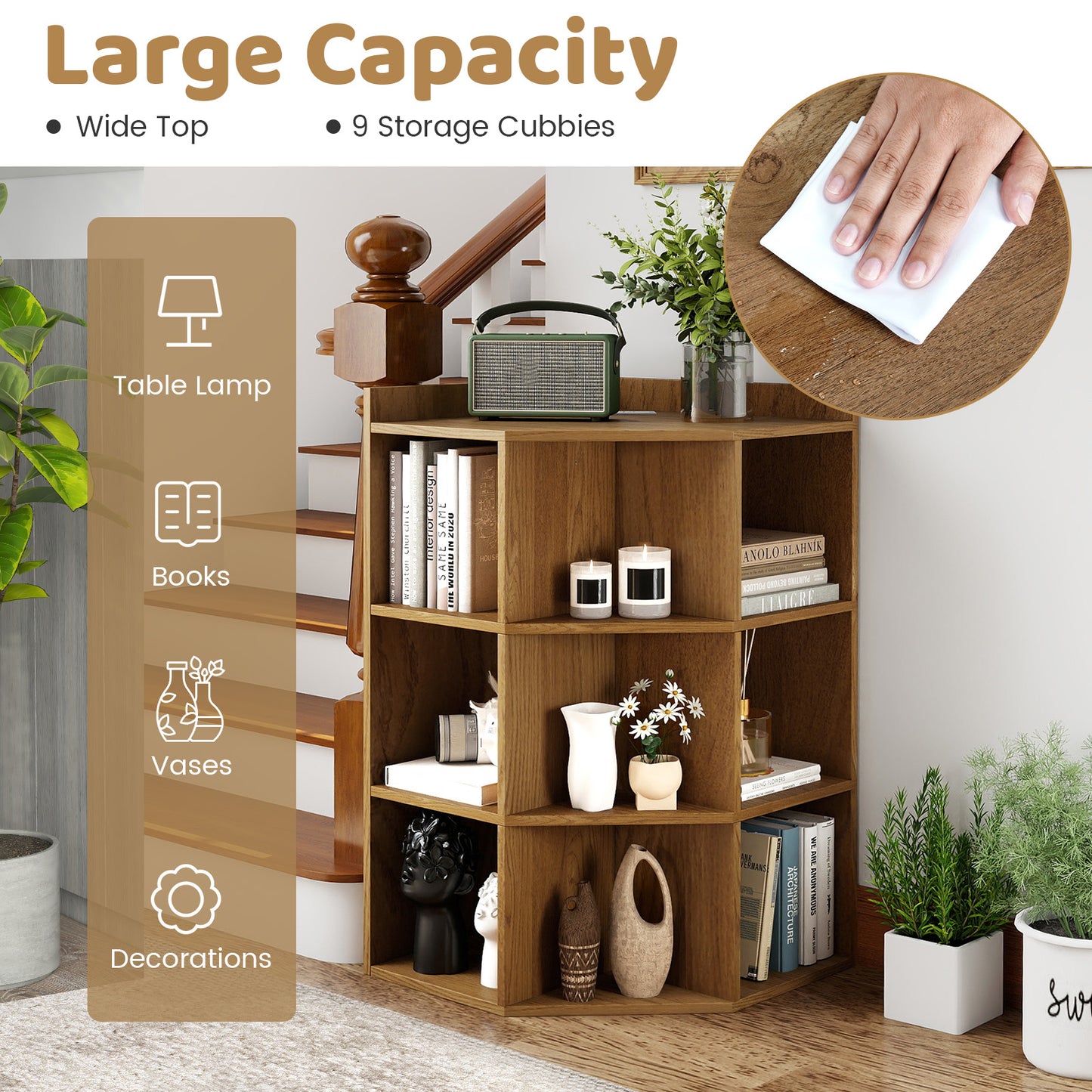 3-Tier Corner Cabinet with Charging Station for Bedroom, Natural Cabinets & Chests at Gallery Canada