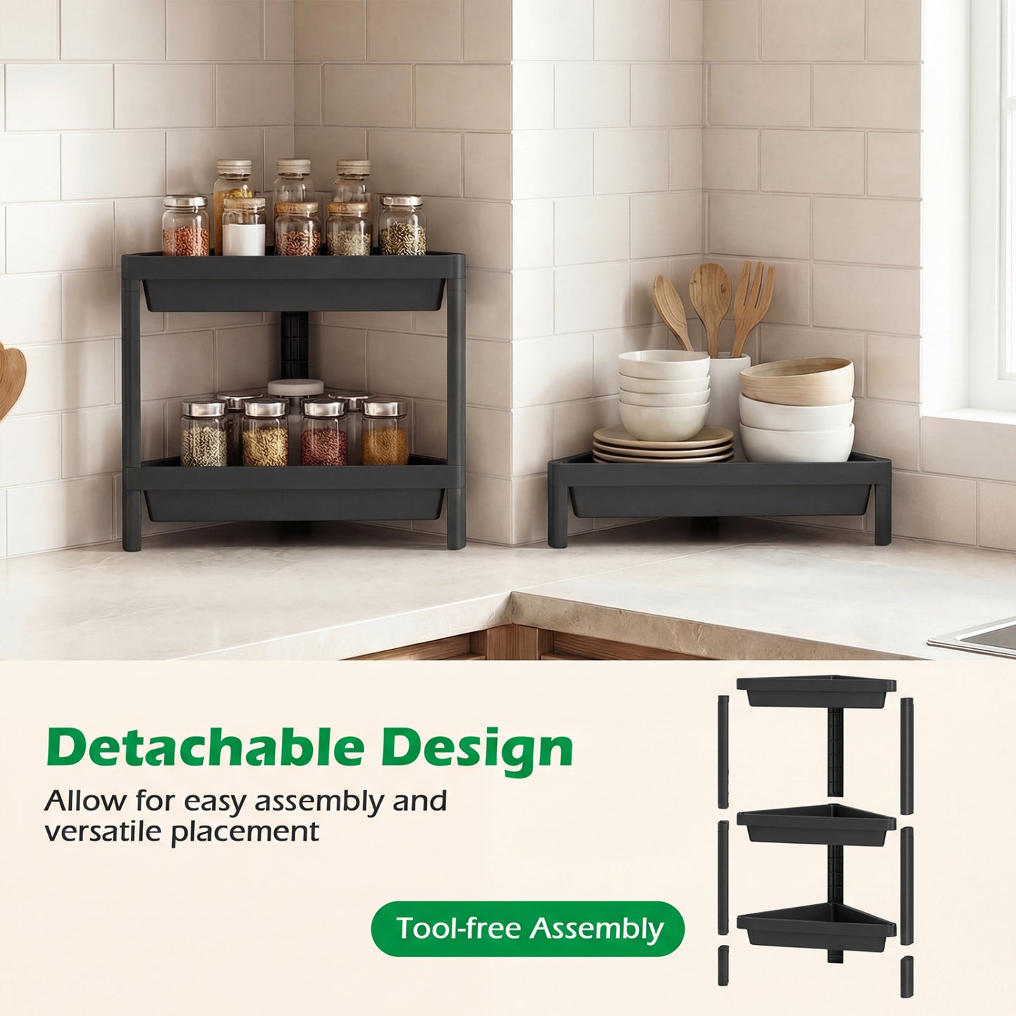 3-Tier Corner Shower Caddy 2-Pack with Detachable Design, Black Bathroom Etagere at Gallery Canada